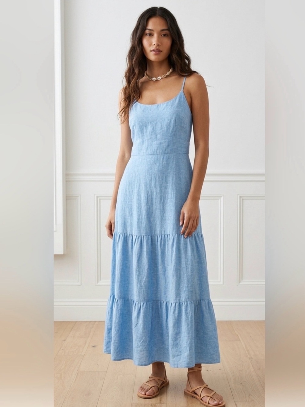 🆕NWT Joie Women’s Linen Tiered Dress Adjustable Straps Side Zipper Size 4